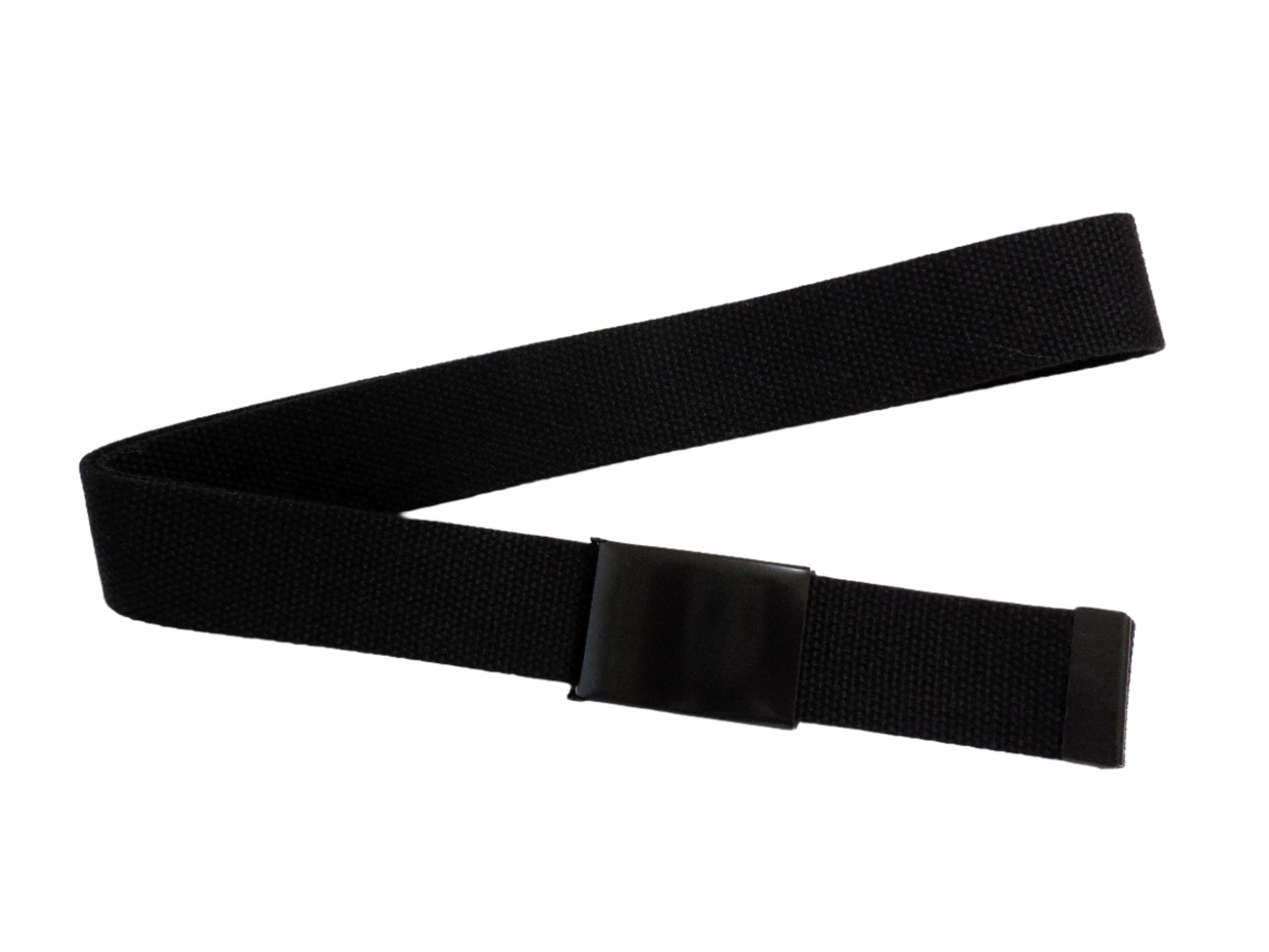 1.5 inch wide black canvas belt with metal fliptop buckle