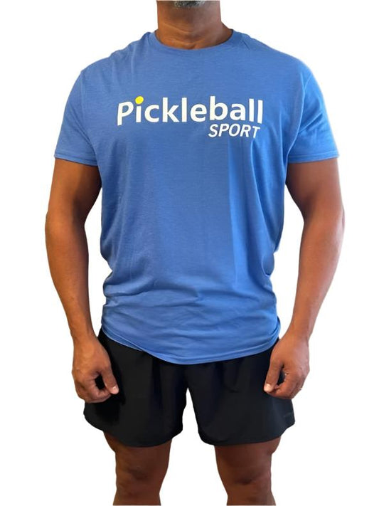 blue  short sleeve t shirt with pickleball sport on it.